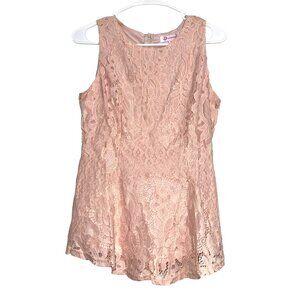 Ultra Pink Womens Lace Sleeveless Top Medium Peach Pink Nylon & Cotton Blend Bac